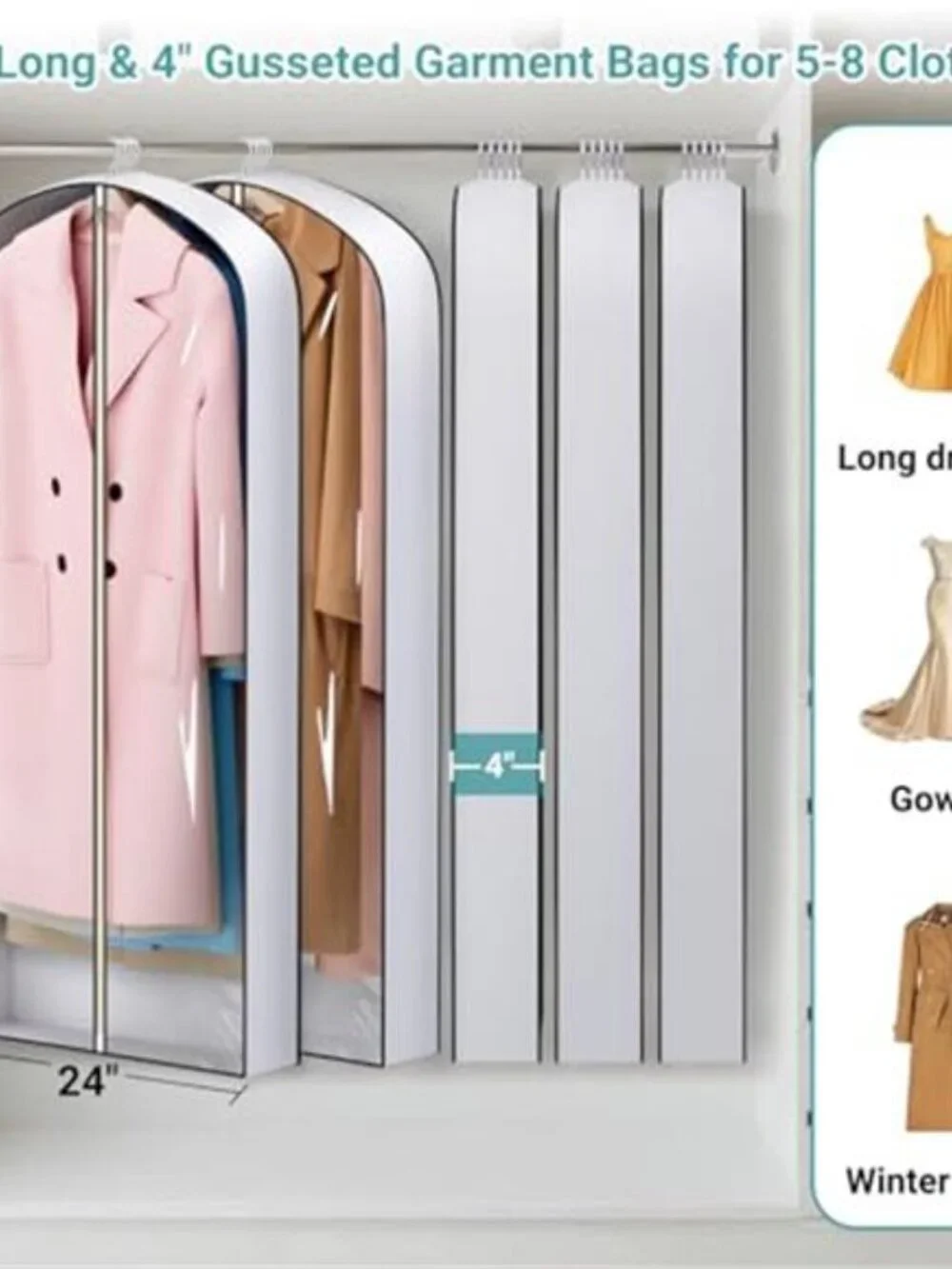 Garment Bags Long Dress Storage Closet Hanging Cover Zipper Breathable 5 Pack